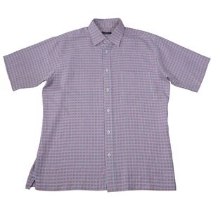 Bugatchi Mens Check Button Up Shirt Red Blue Plaid Long Sleeve Cotton Casual